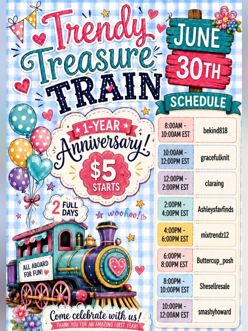 LIVE TODAY - Trendy Treasures Train - BIRTHDAY BASH - 6/28 & 6/29 - Picture 3 of 3